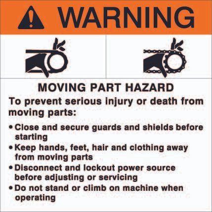 Moving part hazard label