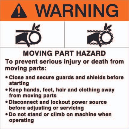 Moving part hazard label