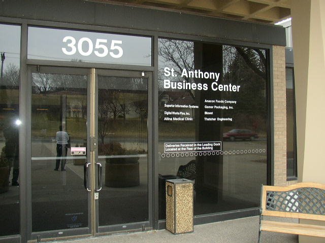 Lettering on a window that gives inforamtion